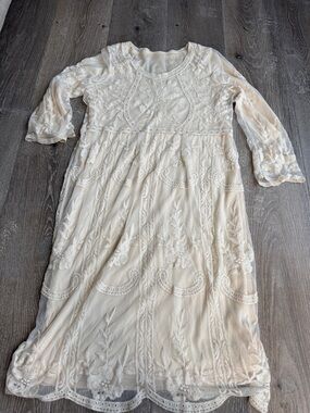 Vintage orange creek Ivory Long Sleeve Embroidered Midi Dress 0601